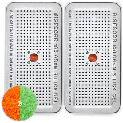 100Gram Indicating Silica Gel Canister, Reusable Desiccant Dehumidifier, 2 Pack