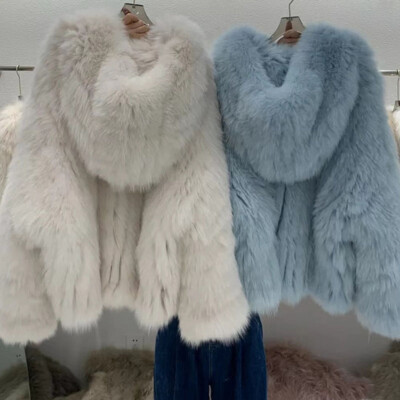 Double-sided Woven Fox Fur Coat Women's Hooded Young Fur Jackets