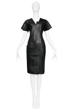 VINTAGE VERSACE BLACK ASYMMETRICAL LEATHER DRESS