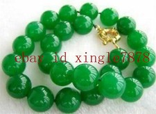 FASHION 12MM NATURAL GREEN JADE ROUND BEADS GEMSTONE NECKLACE 18" AAA