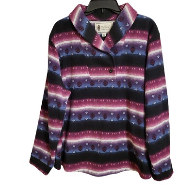 Outback Trading Co Fleece Pullover Sweatshirt Women's 1X Western Blue Pink