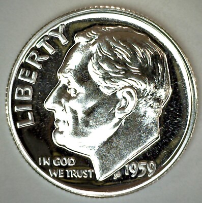 1959 Silver Proof Roosevelt Dime Ten-Cent Coin 10c United States 10 Cents