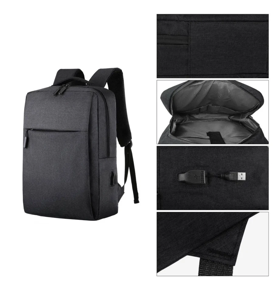 Mochila para portátil impermeable antirrobo bolsa de libros escolares de viaje con puerto de carga USB Foto 2 de 4