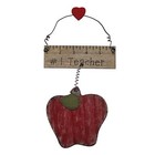 Wooden #1 Teacher Ruler and Apple Hanging Plaque Sign