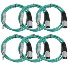 6 Pack of 2 Foot Green XLR Male to TRS Patch Cables PA DJ Cords XLRM 1/4"