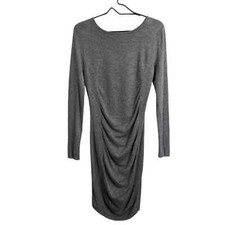  Express Gray Long Sleeve Bodycon Midi Dress  Ruched Draped Boat Neck Slim M