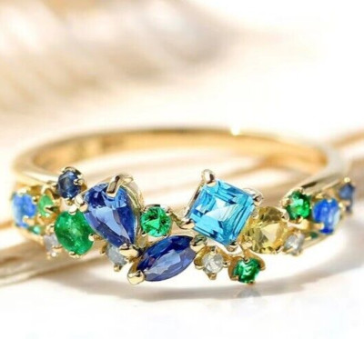 Goldring mit zarten lila grün blauen Steinen echtes Schnäppchen Sale Gr. 62 U