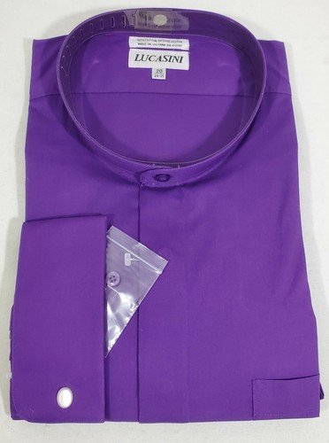 Lucasini Purple Band Collar Dress Shirt 