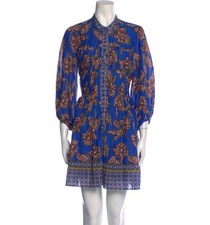 Alexis Positioning Print Blue Floral Mini Dress Bohemian Summer Vacation Sz L