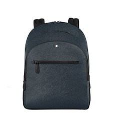 Zaino Montblanc Medio Sartorial 220335 Pelle Tweed Blu Backpack Uomo 3 scomparti