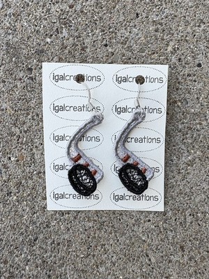 Embroidered Hockey Stick Earrings Handmade , Hockey Puck Earrings