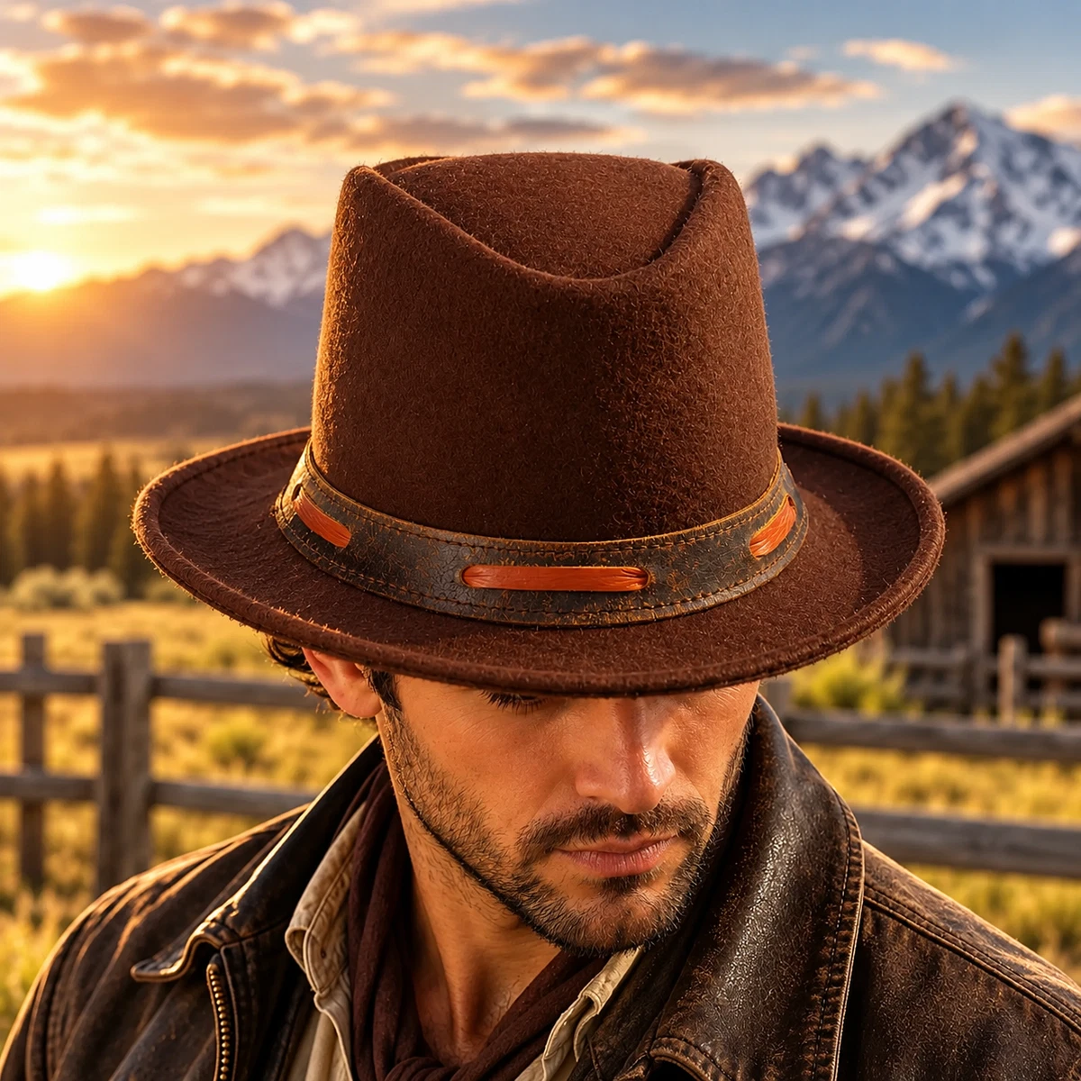 Sombrero Fedora de Cuero Marrón Unisex Vaquero Occidental Steampunk Vintage Disfraz Sombrero