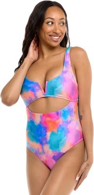 Body Glove Womens Eli One-Piece Cut Out Front Swimsuit, Tie Dye, L