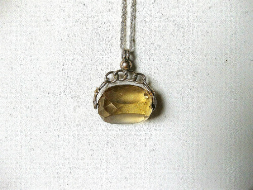 ANTIQUE VICTORIAN .375/9K ROSE GOLD SPINNING FOB w/ NATURAL CITRINE,LONDON,1876