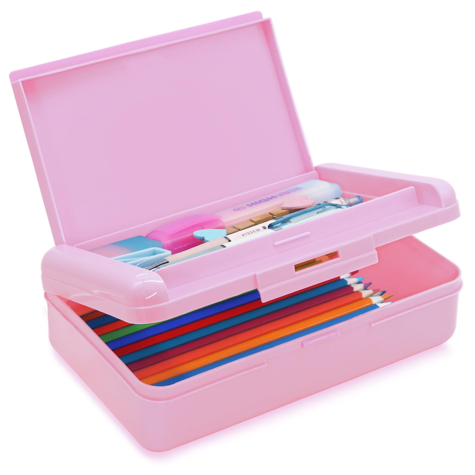 Box, Hard Pencil Case 2 Compartments, Plastic Large Capacity