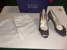 Stuart Weitzman Peep Toe Heels, Brown satin uppers, leather bottom s, Size 7