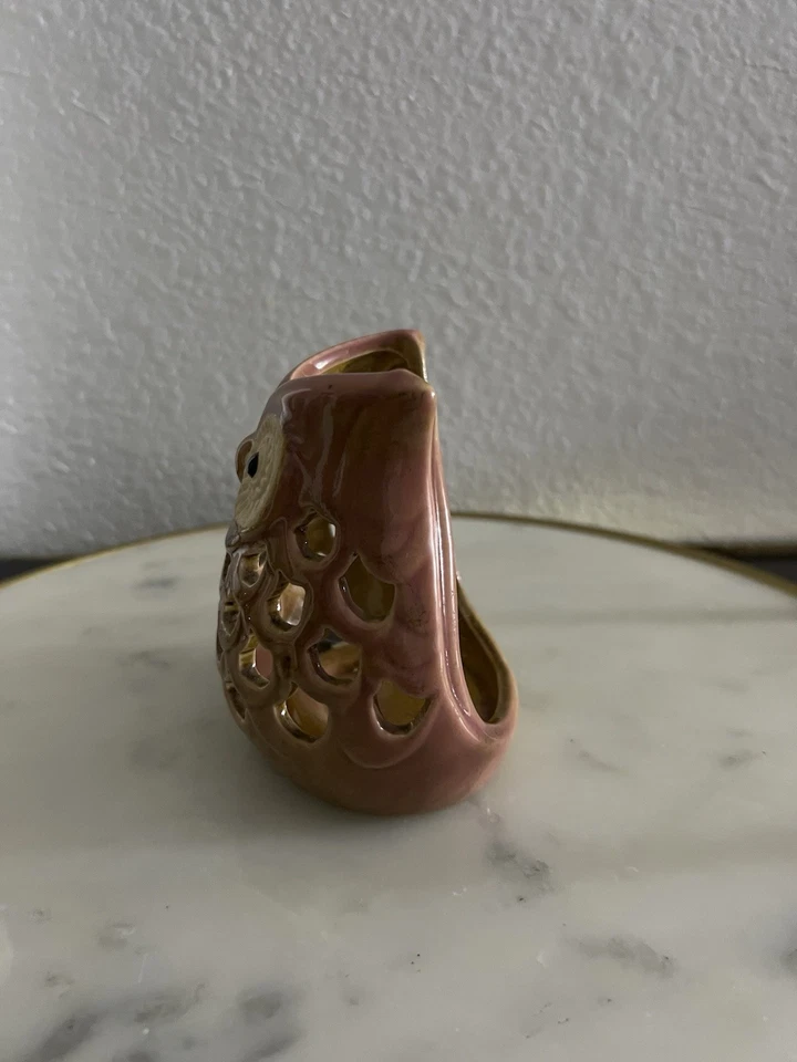 Vela de cerámica Owl Boho Shabby Chic marrón verde usada en excelente estado Foto 2 de 4