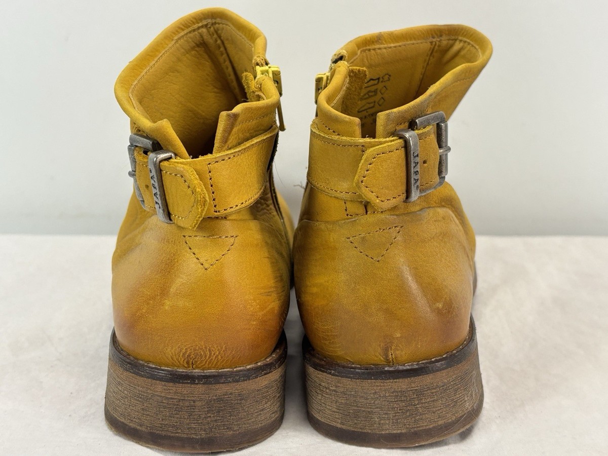 JAFA Leather Ankle Boots Sz 38 US 7.5 Women Yellow Booties