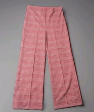 Vtg '70s Sears And Roebuck Co Red Poly Flair Bellbottom Herringbone Plaid Pants
