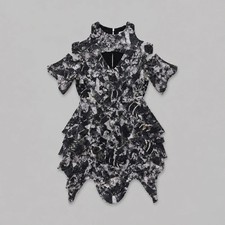 Willow Black White Print Layered Laser Scallop Cut Out McQueen Dress Size 10 38