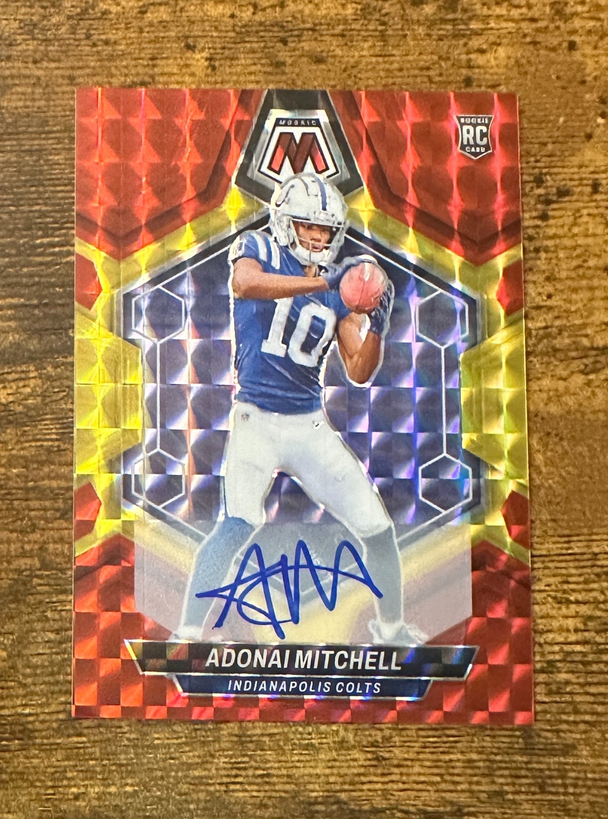 2024 Panini Mosaic Rookie Auto Choice Fusion Red & Yellow Adonai Mitchell 15289