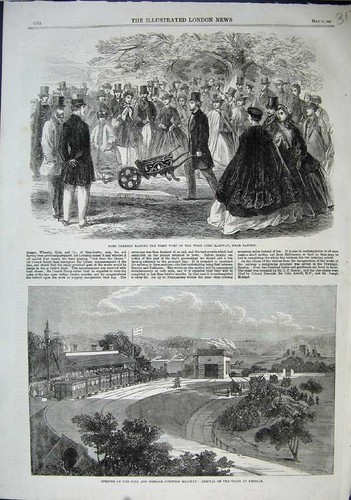 Original Old Antique Print Lord Carbery Cork Railway 1863 Kinsalr Railway Train