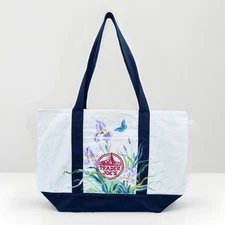 Handpainted Trader Joe’s Tote Bag – Iris & Butterfly Design