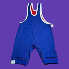 NOS Vintage Matman Wrestling Singlet XS Adult Blue Red USA Made Men's Grappling