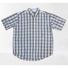 Vintage TOMMY HILFIGER 100 Cotton Casual Blue Plaid Button Down Shirt LARGE