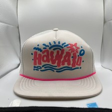 Hawaiian Headwear Trucker Hat Mens OSFA White Hawaii Souvenir Neon Pink Rope 90s