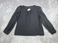 Talbots Ladies Blouse Size Small Black With Pleated Sleeves Long Sleeve NWT