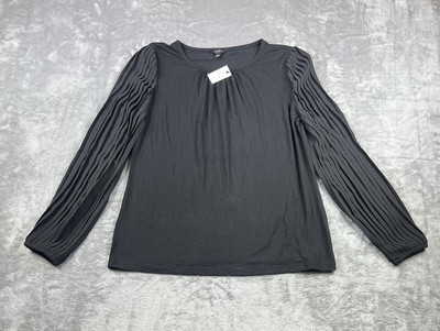 Talbots Ladies Blouse Size Small Black With Pleated Sleeves Long