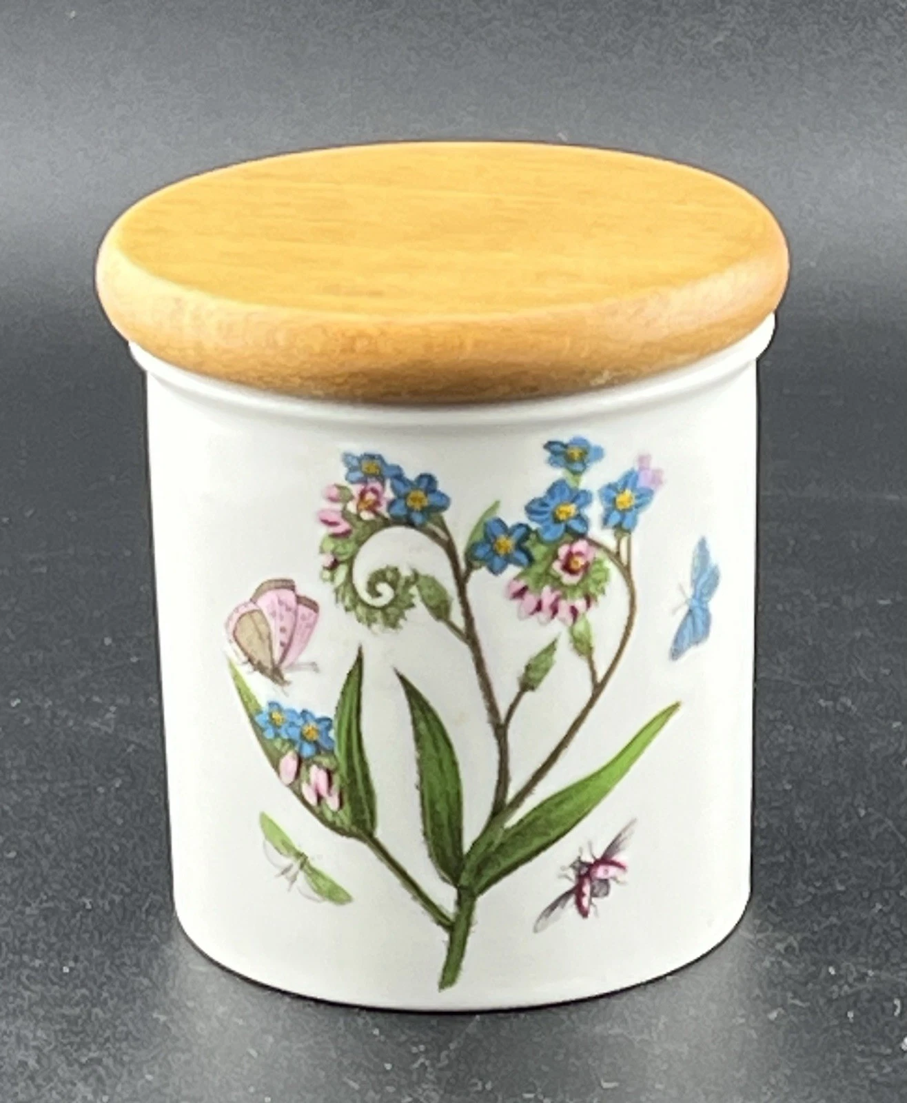Vintage Portmeirion Botanic Garden Forget Me Not Canister 3” England Ceramic