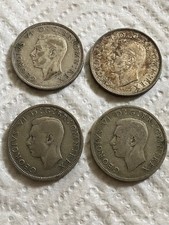 FOUR (4) .500 SILVER 2 SHILLINGS COINS GREAT BRITAIN ~ 1938, 1940, 1941 & 1944