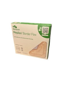 Box Of 5 Qty Molnlycke Mepilex Border Flex 4'' x 4'' Soft Silicone Foam Ref 595300