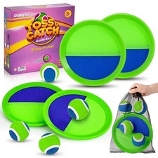 Sticky Toss and Catch Ball Game Set, Outdoor Toys 4 paddles 4 balls, Green
