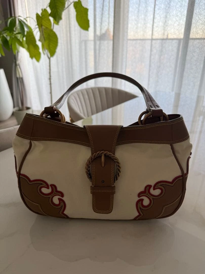 00s miu miu レザー変形バッグ アイボリーxブラウン VINTAGE miu miu（ミュウミュウ） MIU MIU IVY キャンバスxレザー バッグ