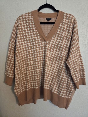 Ann Taylor Factory Tan And White V- Neck Women's Sweater