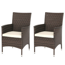 Outsunny 2 Pieces Outdoor Rattan Armchair Garden Dining Chair Set Brown