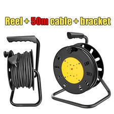 50m Extension Reel Lead 4 Gang Sockets Open Cable with Handle Black - Masterplug