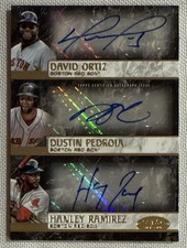 David ORTIZ PEDROIA RAMIREZ🔥2016 Topps Tier One Triple AUTO 1/10 Red Sox HOF💥