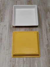 Pair Of Hubert Buffet Pans 12x12 Heavy Duty Melamine Yellow White
