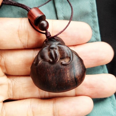 Indonesian Agarwood Maitreya Pendant Carved Buddha Amulet Necklace Hand Piecefsd