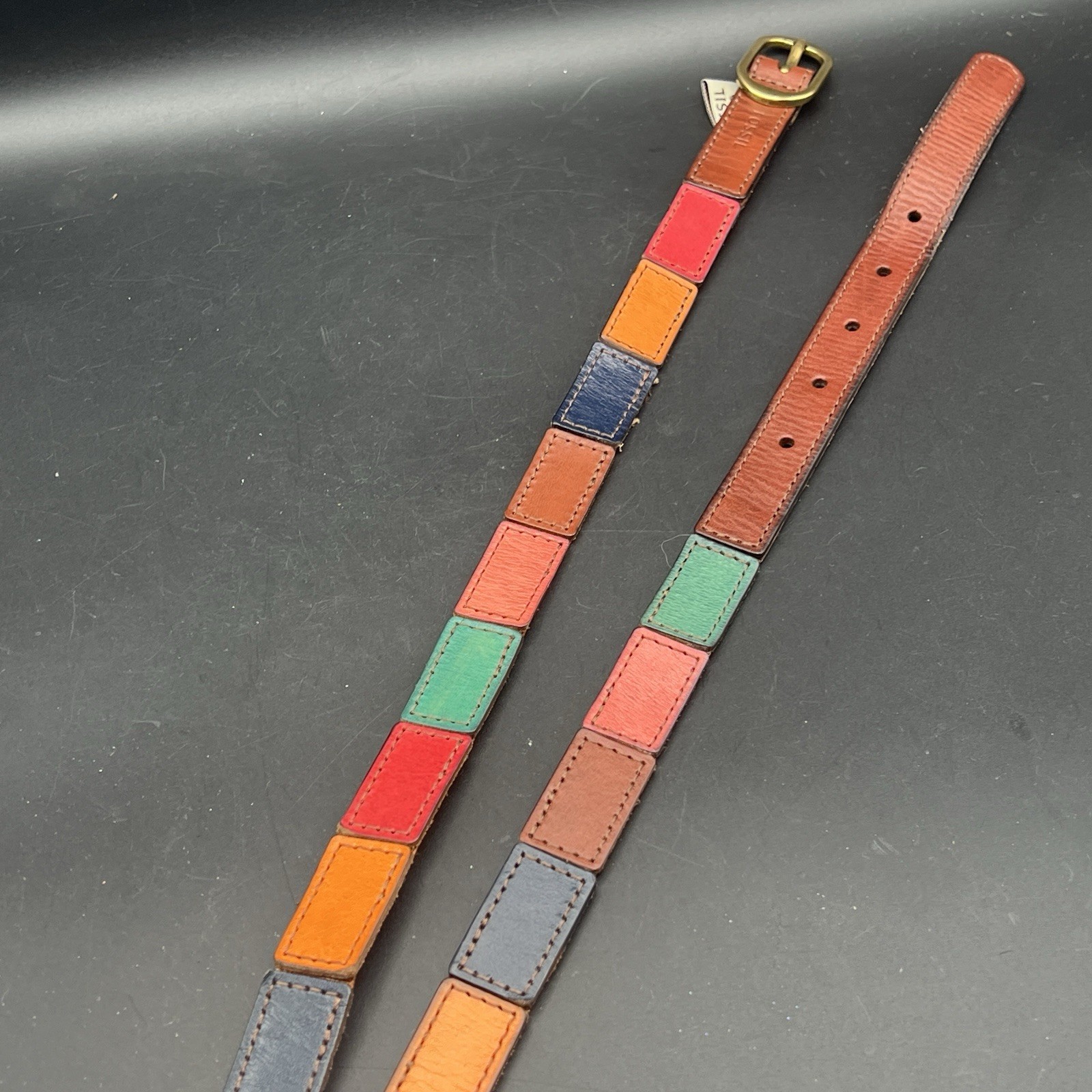 FOSSIL Multicolor Patchwork Leather Stretch Belt … - image 2
