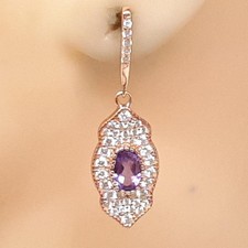 World Class .60ctw Amethyst & White Sapphire 14K Rose Gold 925 Silver Earrings