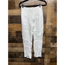 Halston White Linen Blend Utility Tapered Pants Womens XS High Rise Pockets