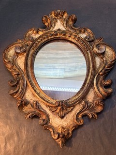 Vintage Florentia Italy Gold Gilt Ornate Scroll 12X14” Wall Oval Mirror 5X7”