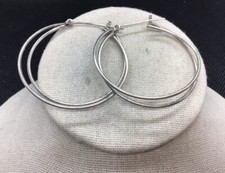 Vintage Silver Plated Costume Large Unique Double Hoop Earrings E641