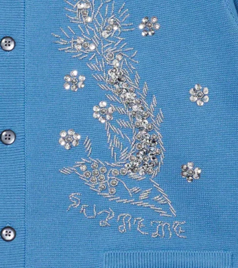 Supreme Beaded Applique Cardigan Bright Blue Size Small Grandpa