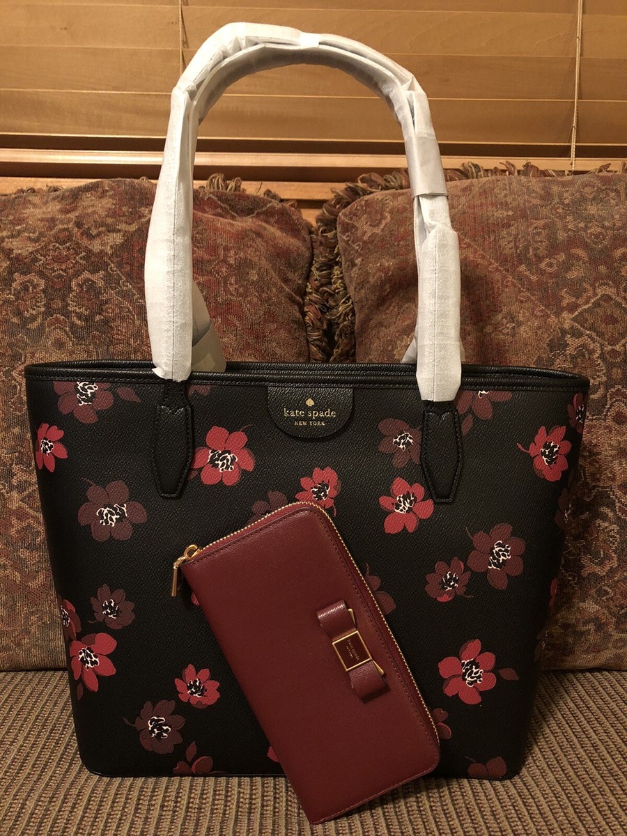 NWT-Kate Spade-SET-Dancing Blooms Lori Tote &Autumnal Red Morgan